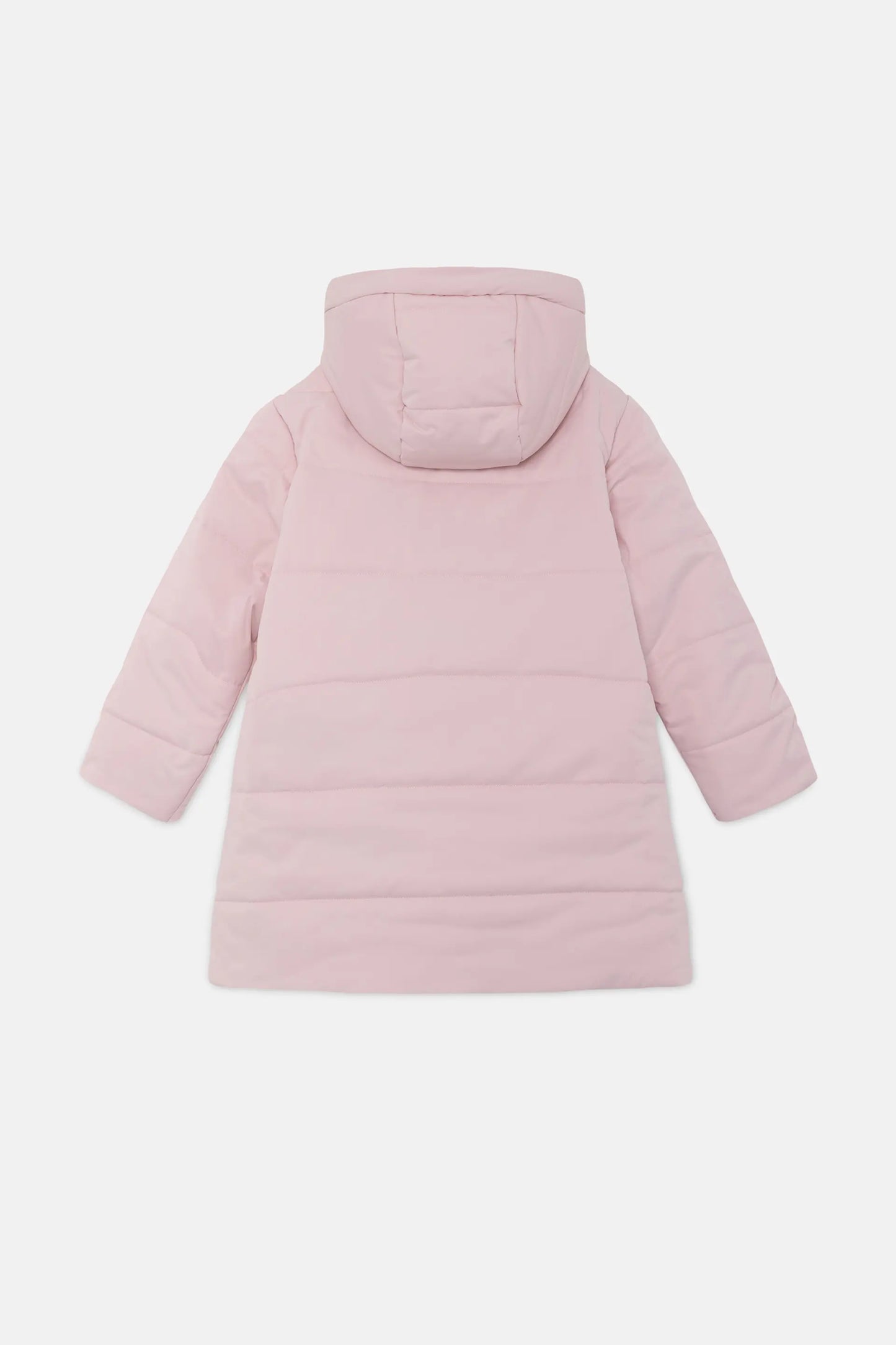 Unisex midi puffer coat with pink hood