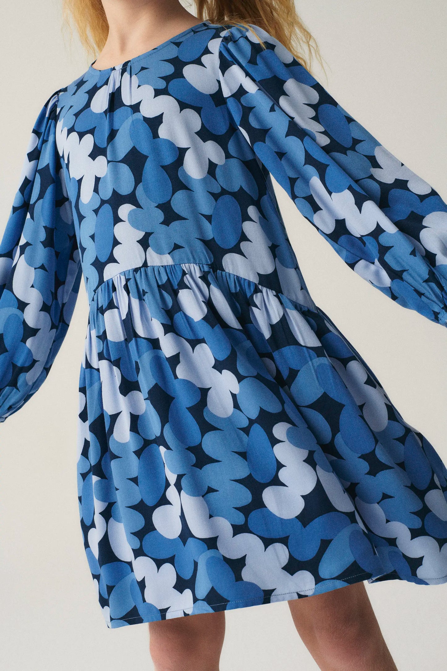 Girl's short shirt dress with blue abstract print