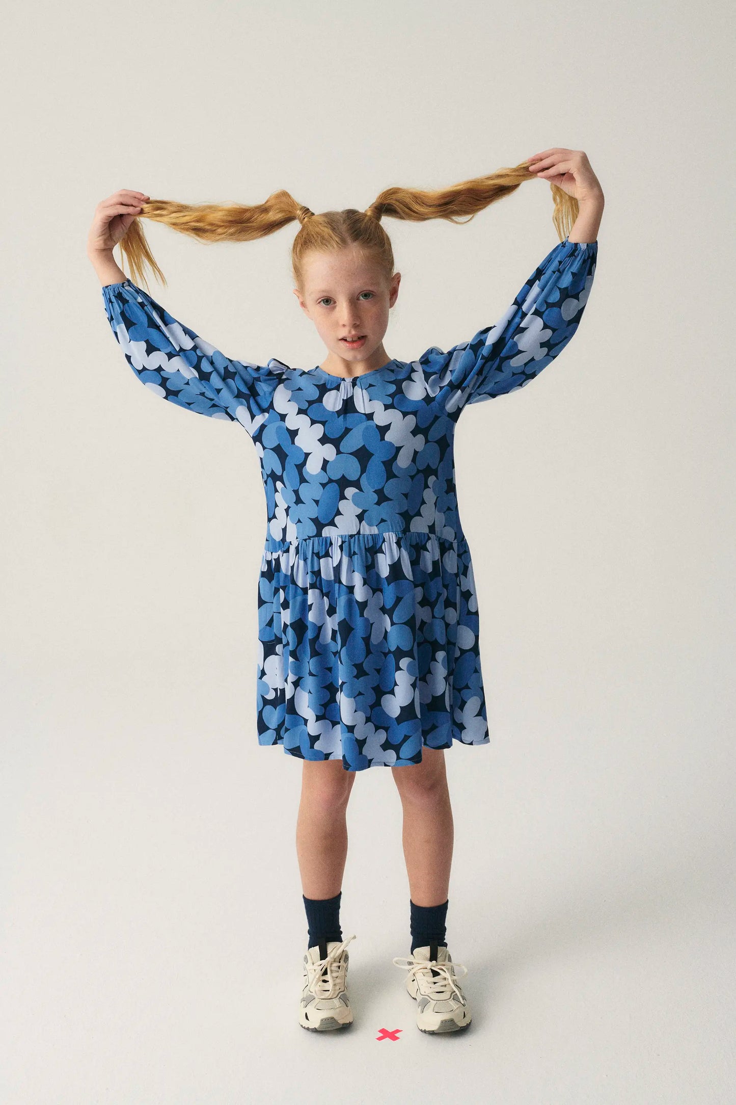 Girl's short shirt dress with blue abstract print