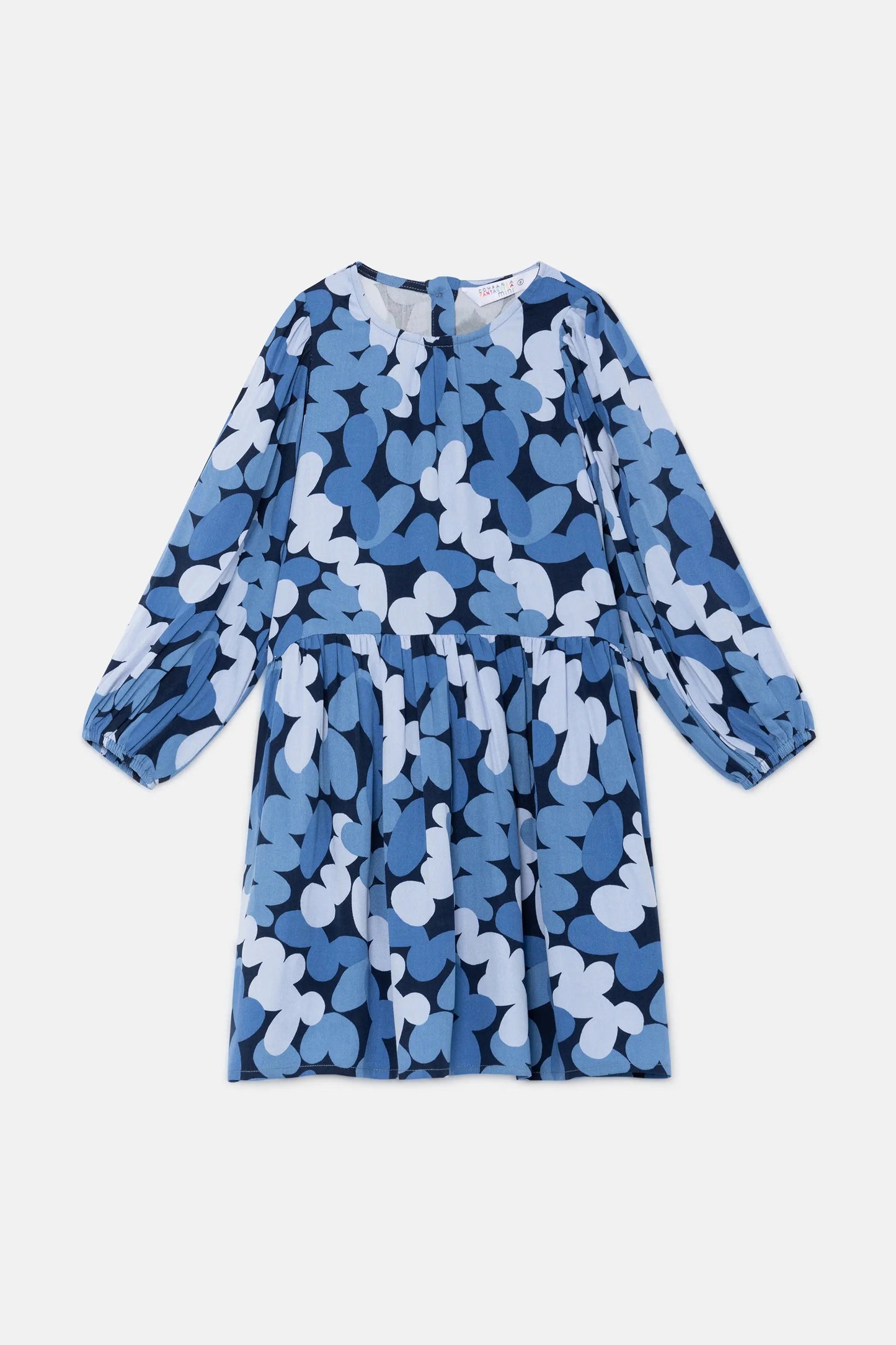 Girl's short shirt dress with blue abstract print