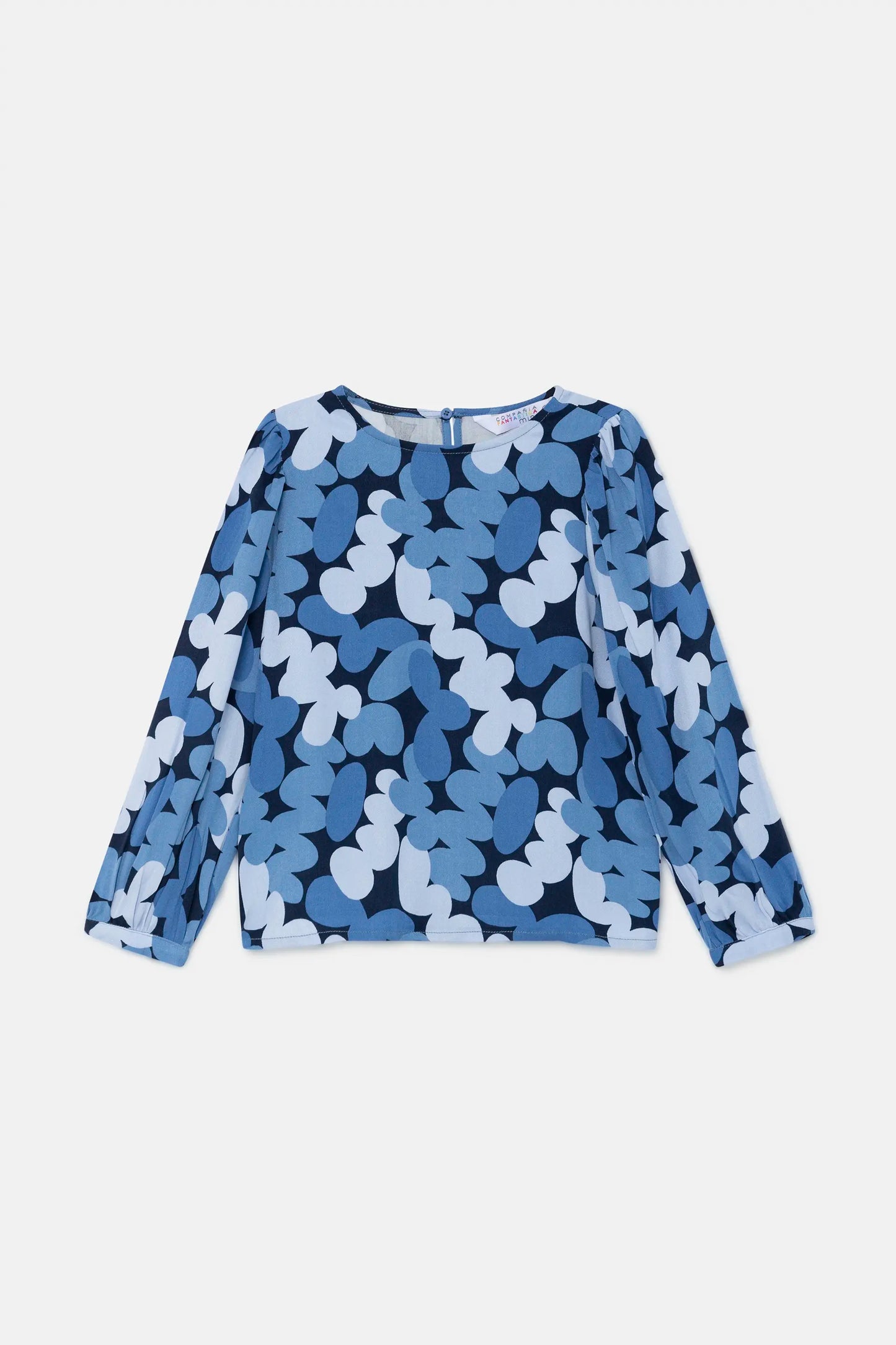 Girl's top with long sleeves and blue abstract print