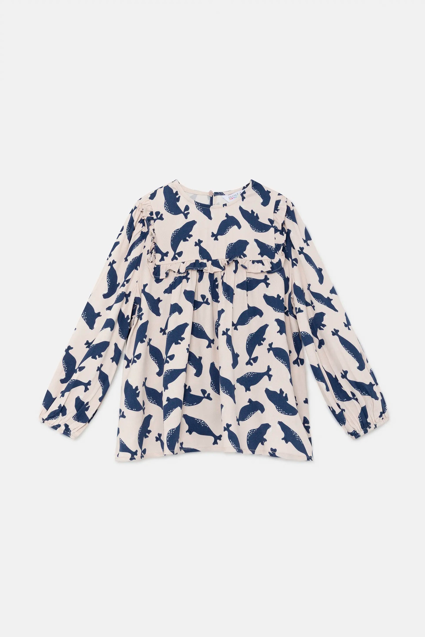 Girl's top with ruffles and seal print