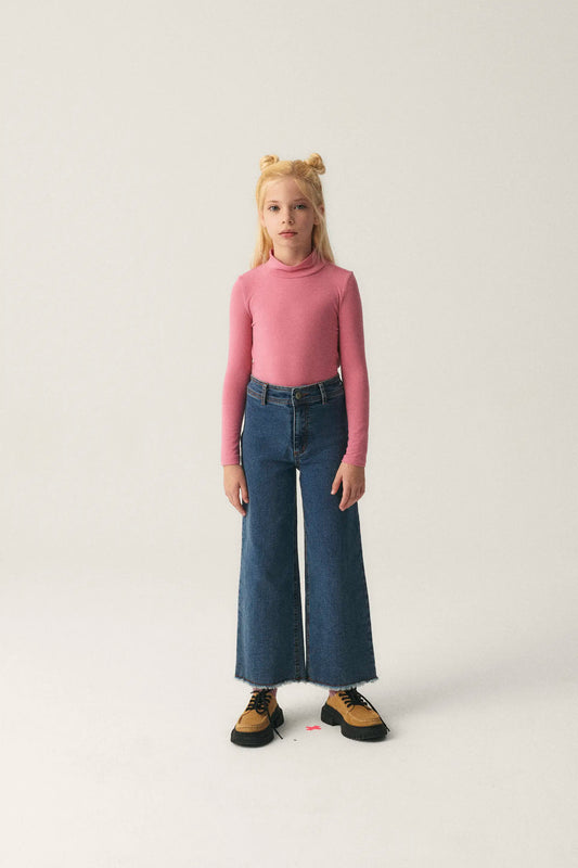 Top de niña con cuello alto rosa