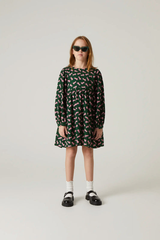 Vestido corto de niña con estampado de conejos