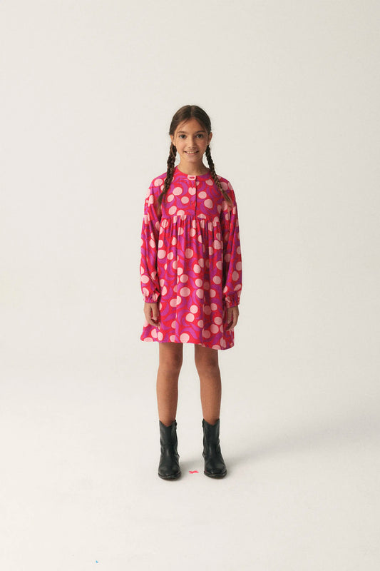 Vestido corto camisero de niña con estampado fantasía rosa