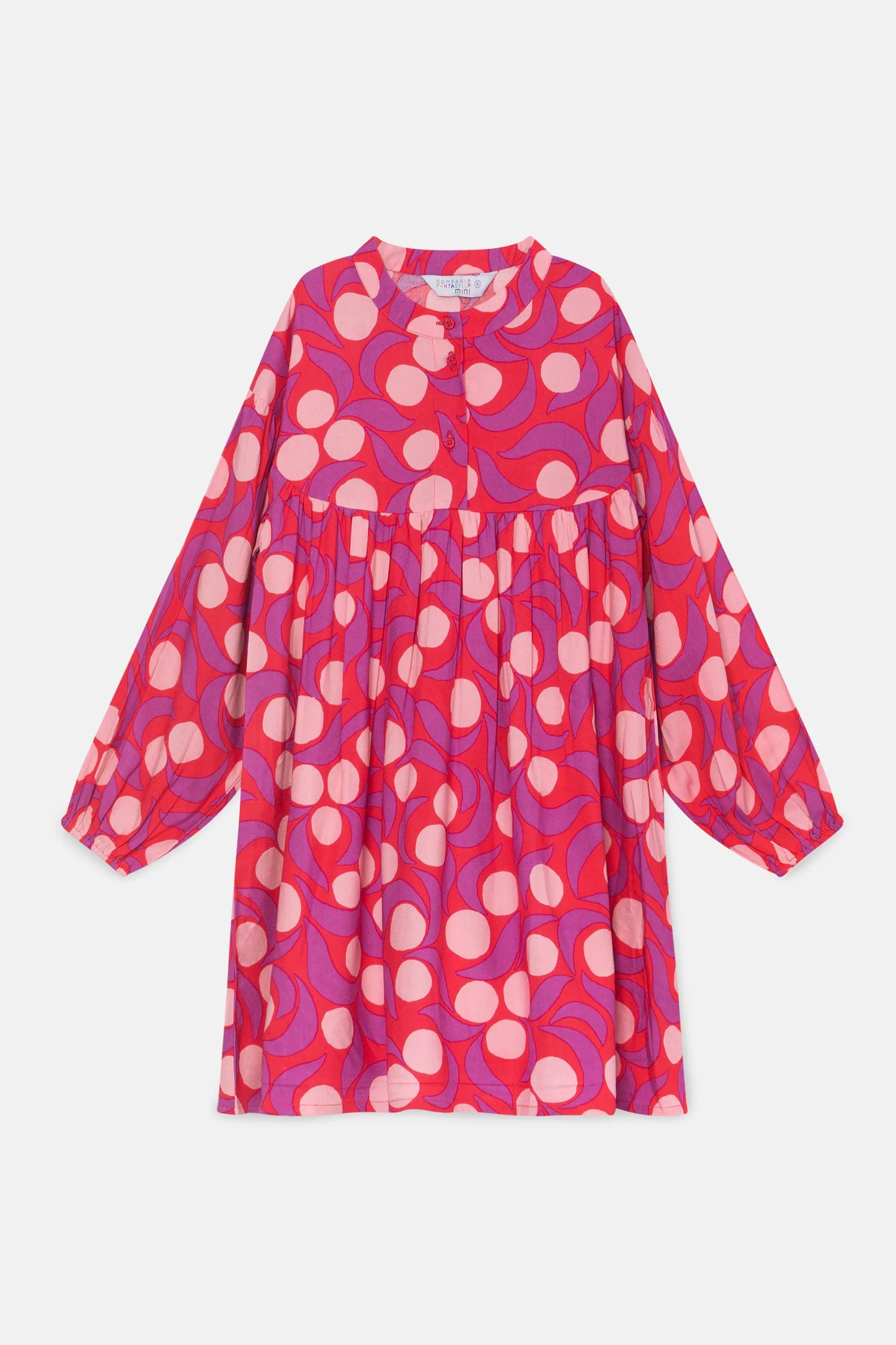 Girl's short shirt dress with pink fantasy print