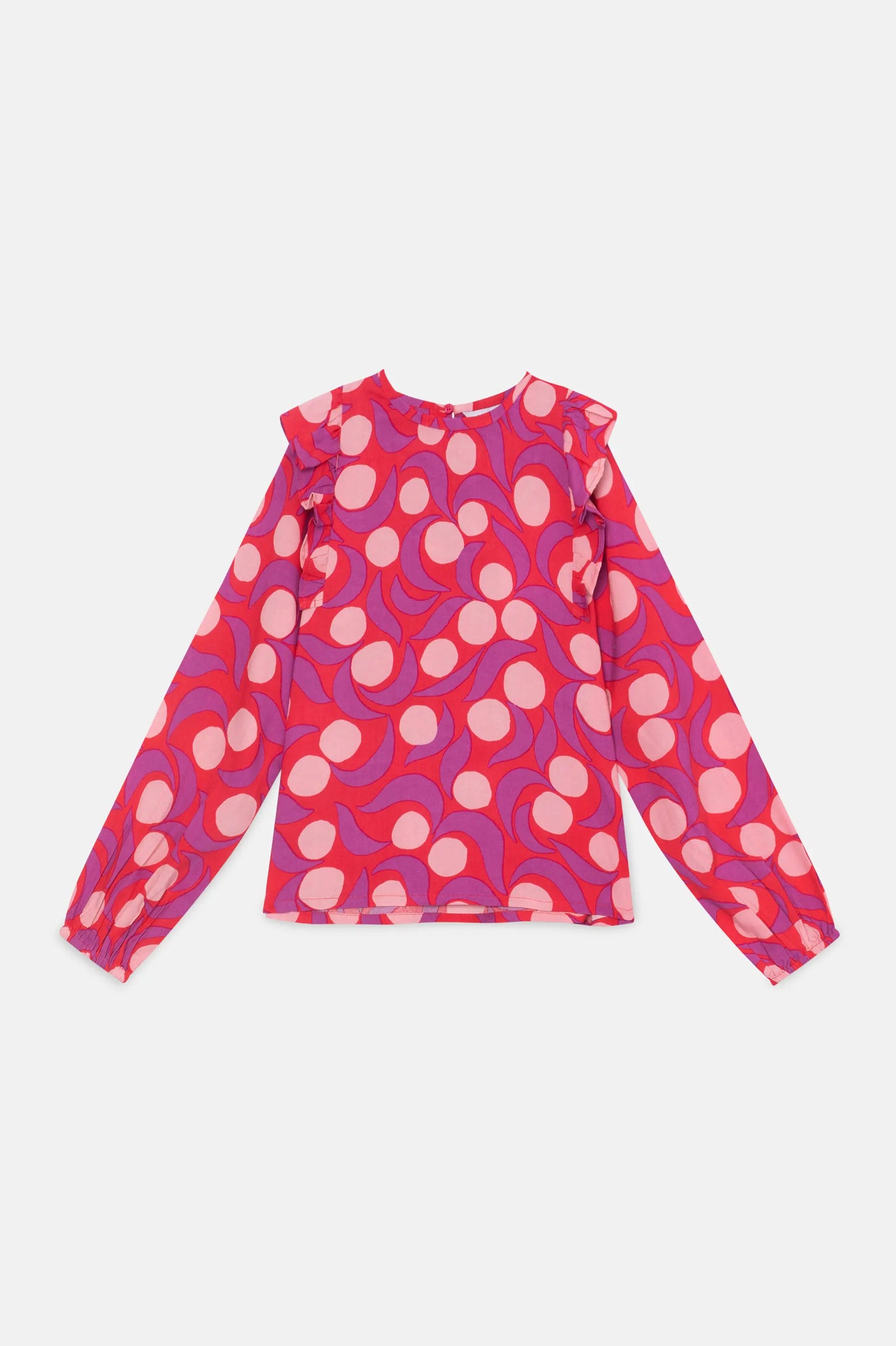 Top de niña con volantes y estampado fantasía rosa