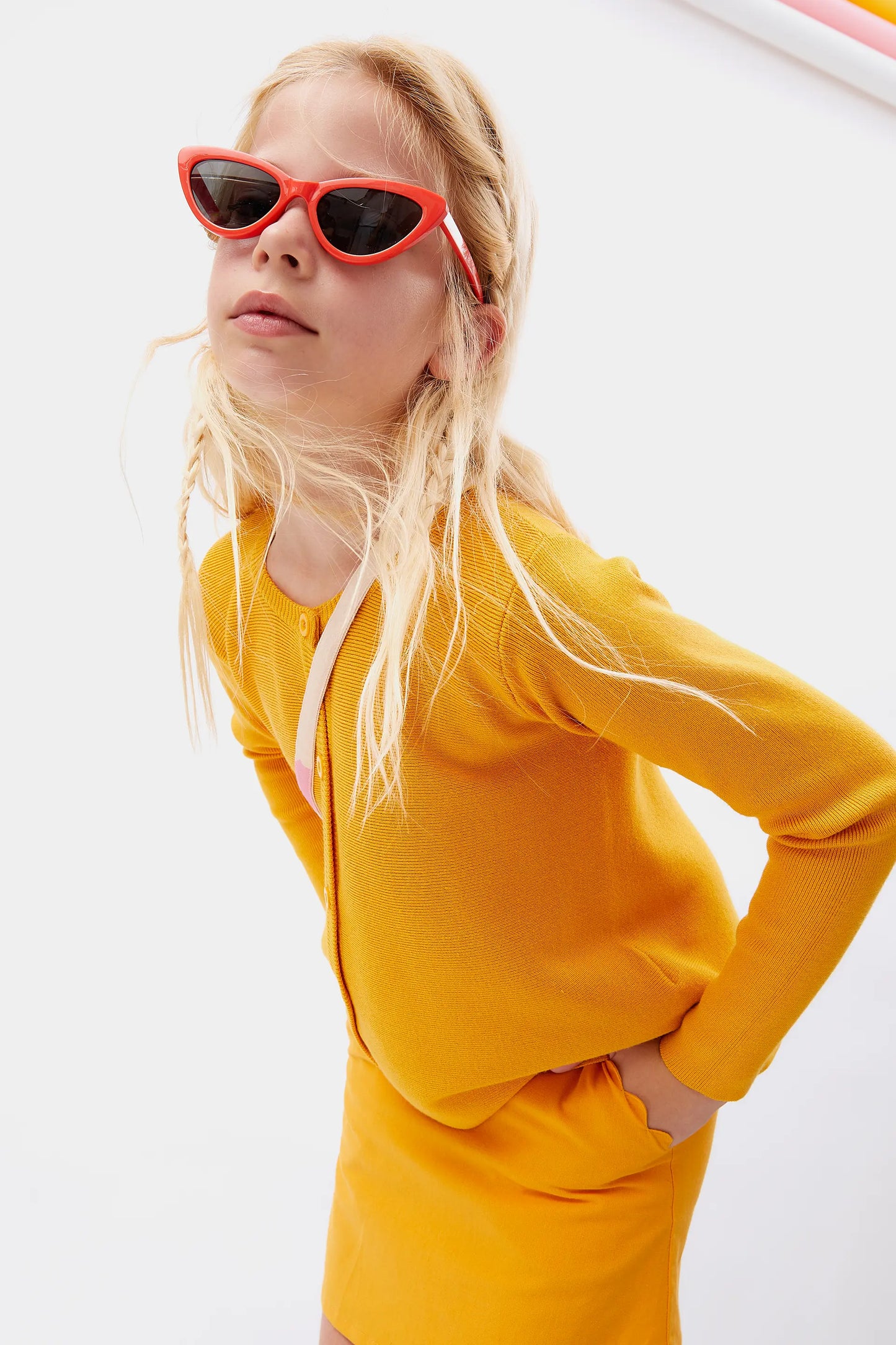 Cárdigan de niña evasé amarillo