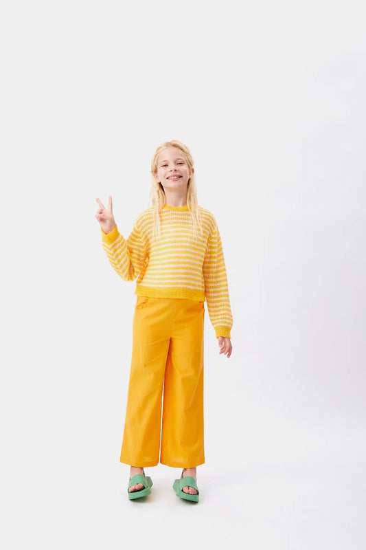 Jersey de niña punto trenzado rayas amarillo