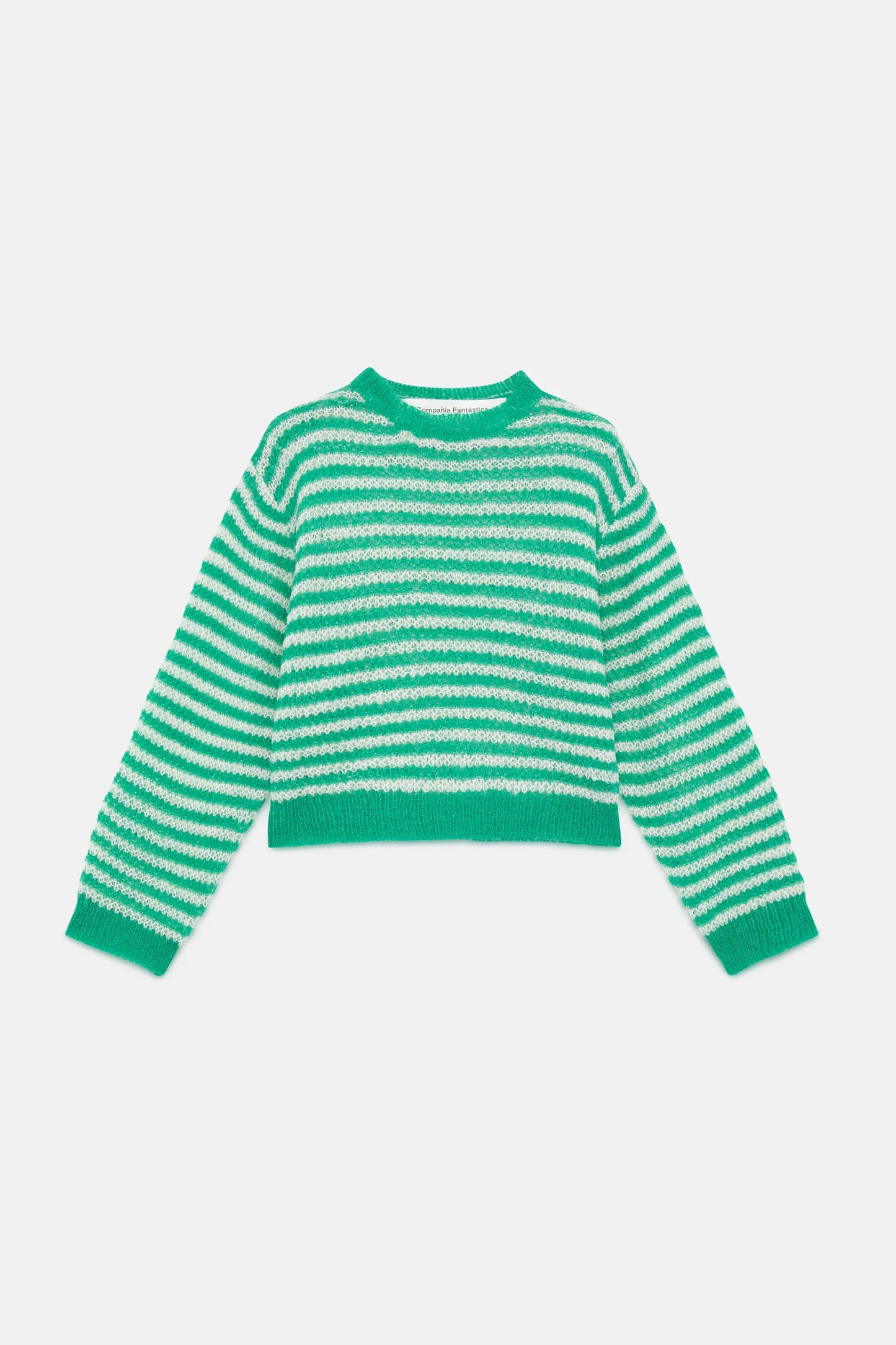 Jersey de niña punto trenzado rayas verde