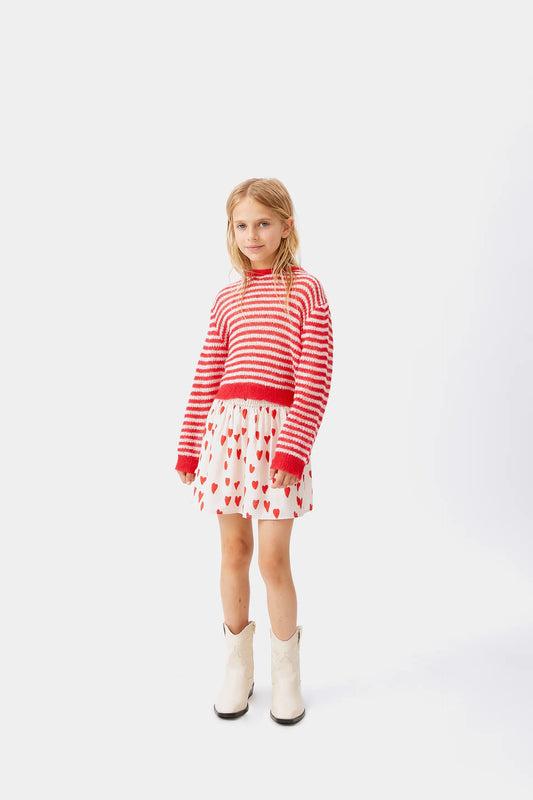 Jersey de niña punto trenzado rayas rojo