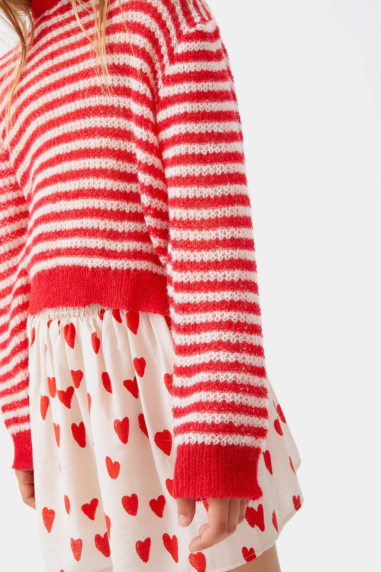 Jersey de niña punto trenzado rayas rojo