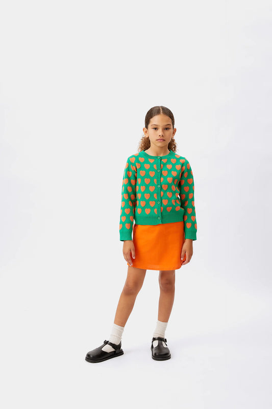 Cárdigan de niña corazones verde