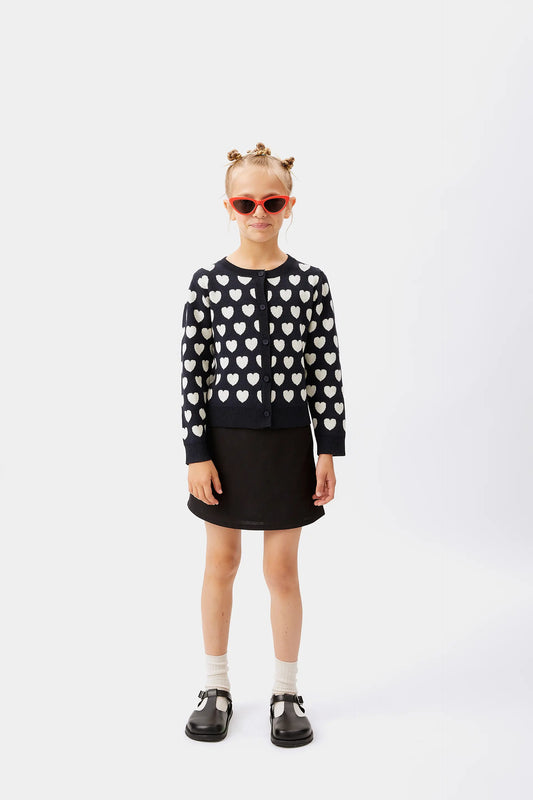 Cárdigan de niña corazones negro
