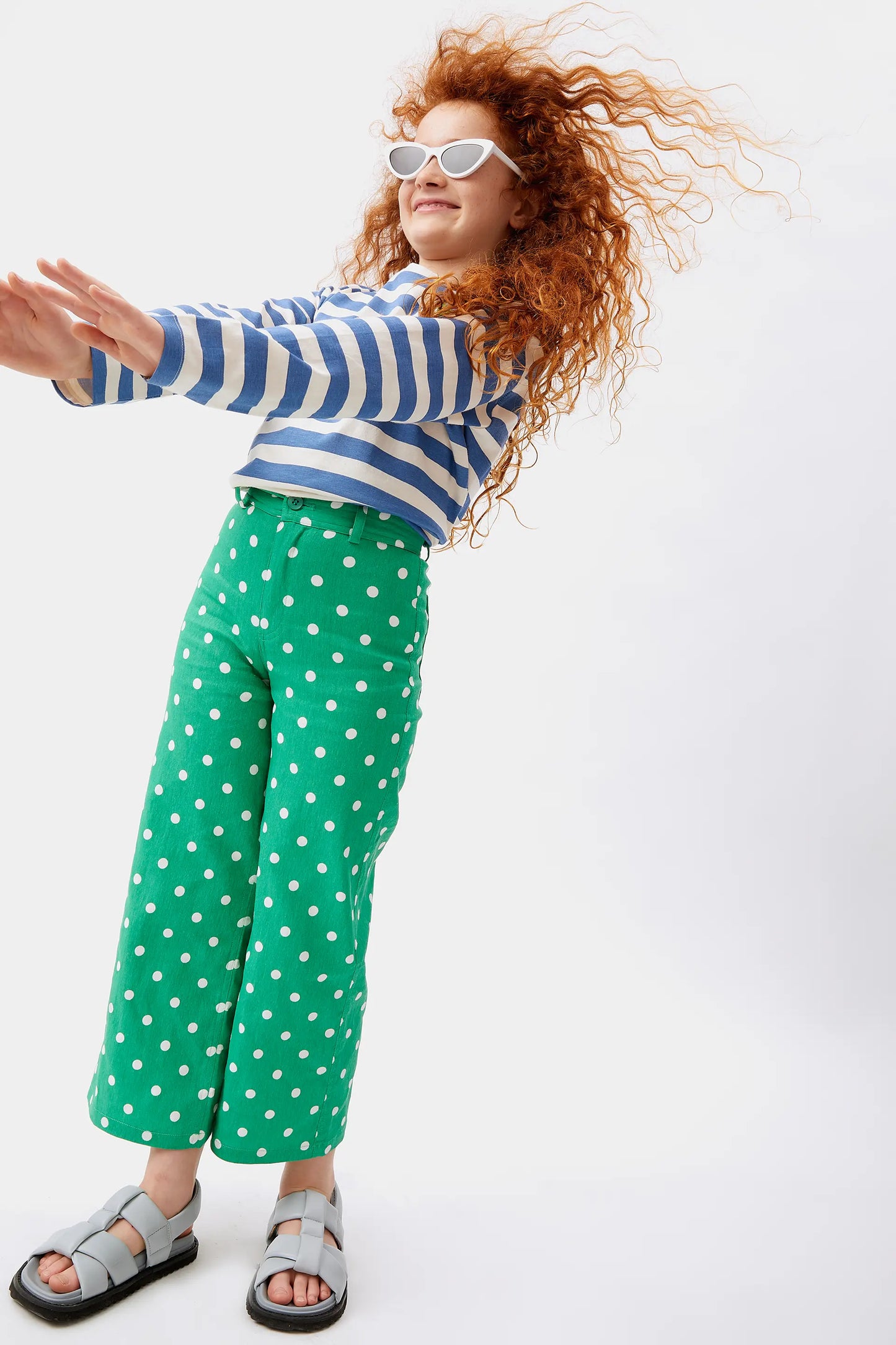 Jeans de niña lunares verde