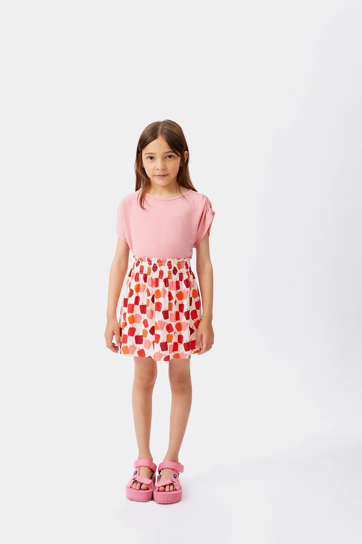 Girl's pink draped short sleeve top