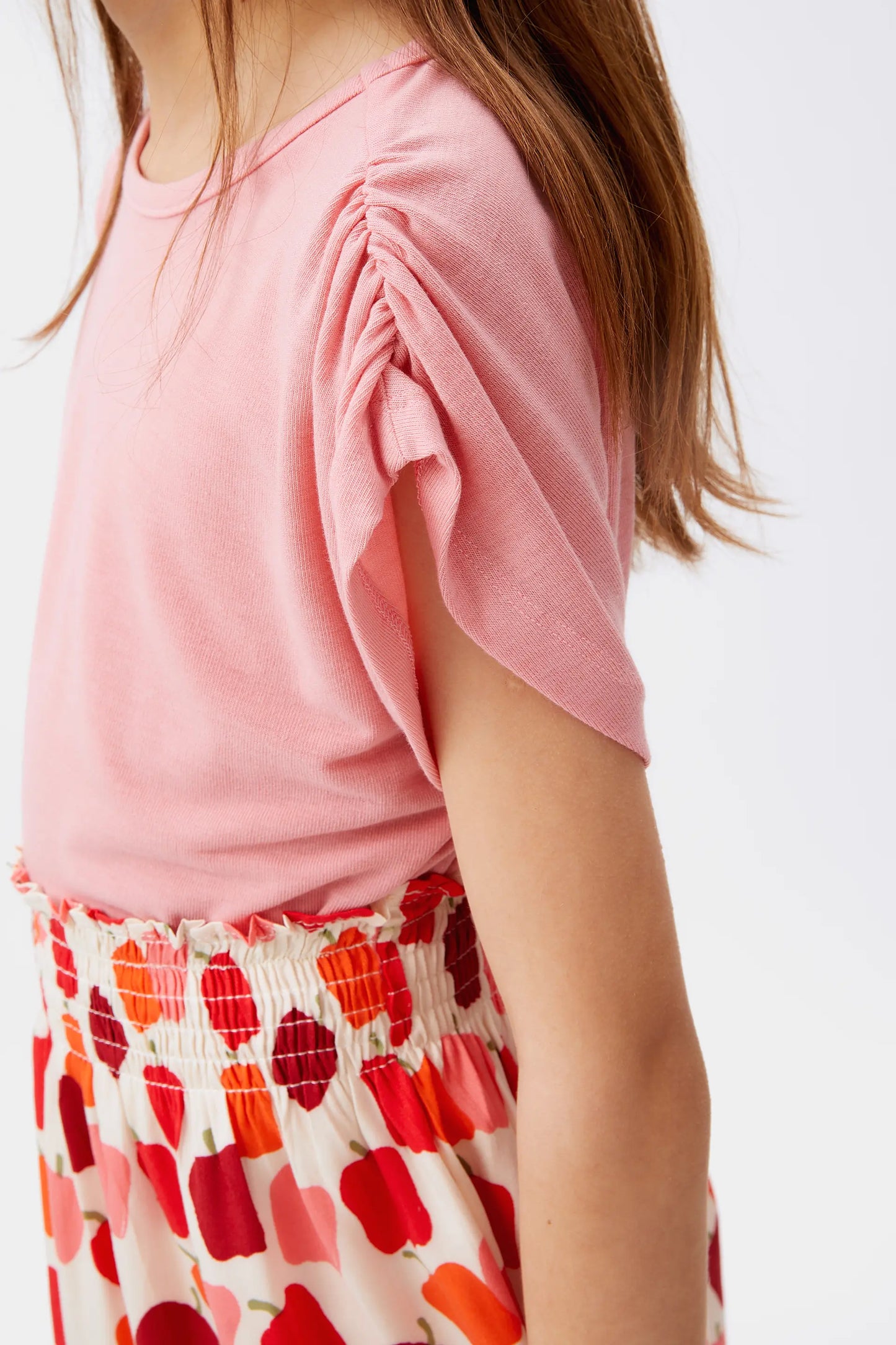 Girl's pink draped short sleeve top