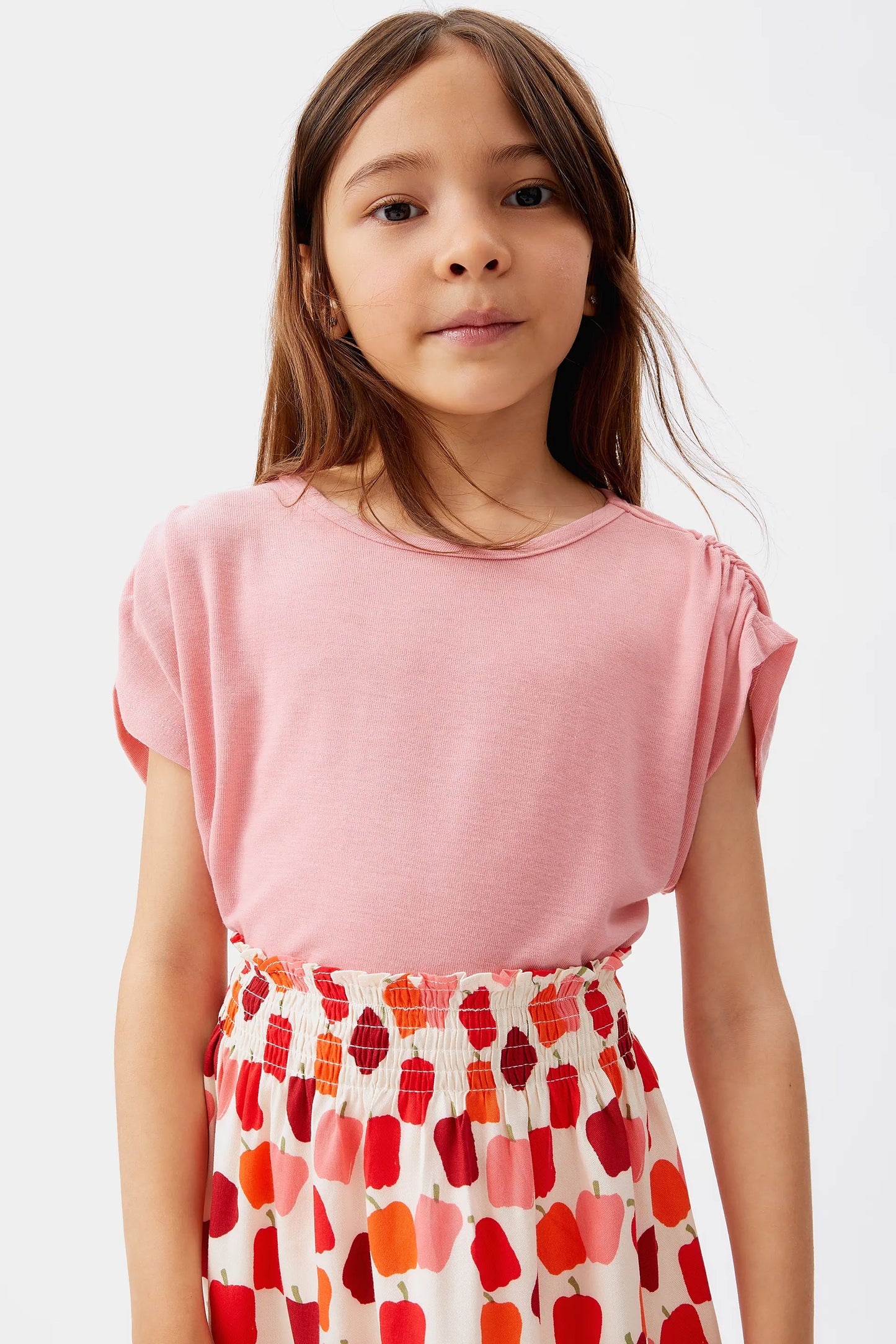 Girl's pink draped short sleeve top