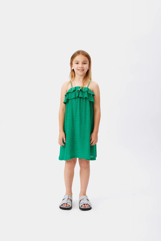 Vestido corto de niña volantes verde