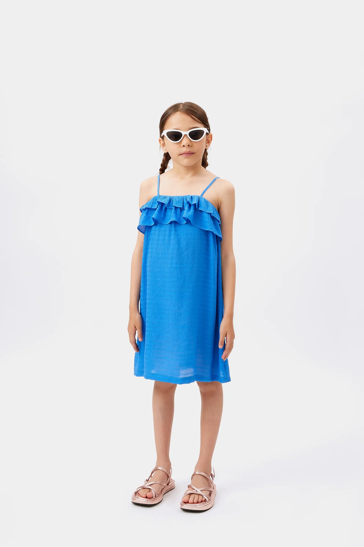 Girl's short blue ruffle dress