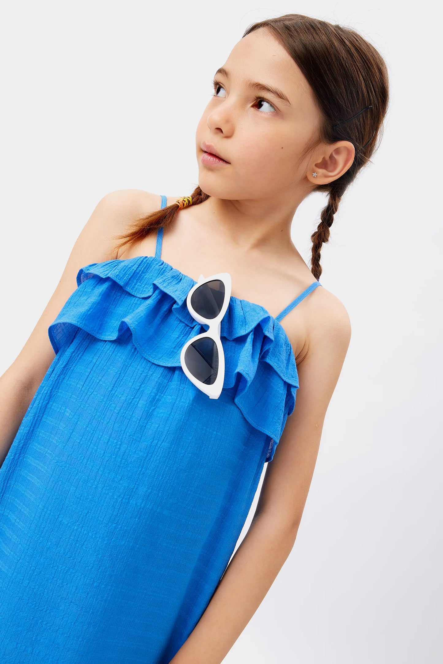 Girl's short blue ruffle dress