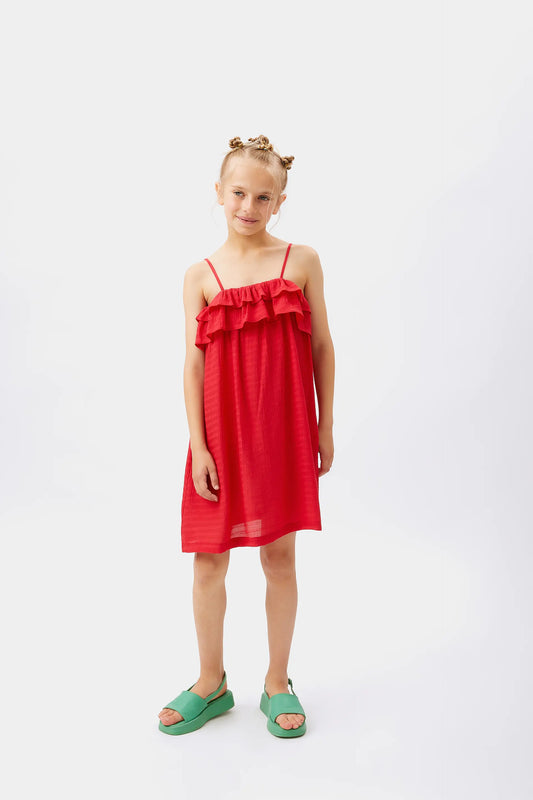 Vestido corto de niña volantes rojo