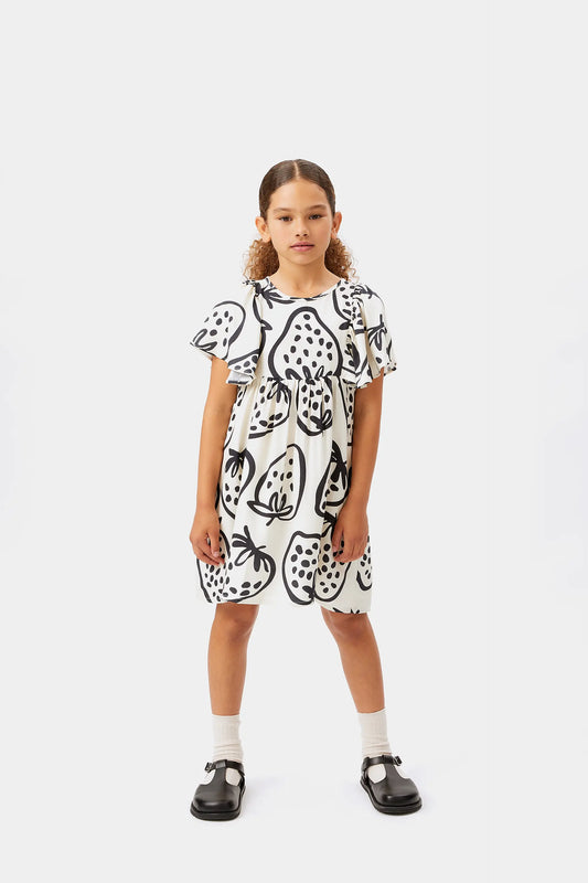 Vestido corto de niña estampado fresas blanco