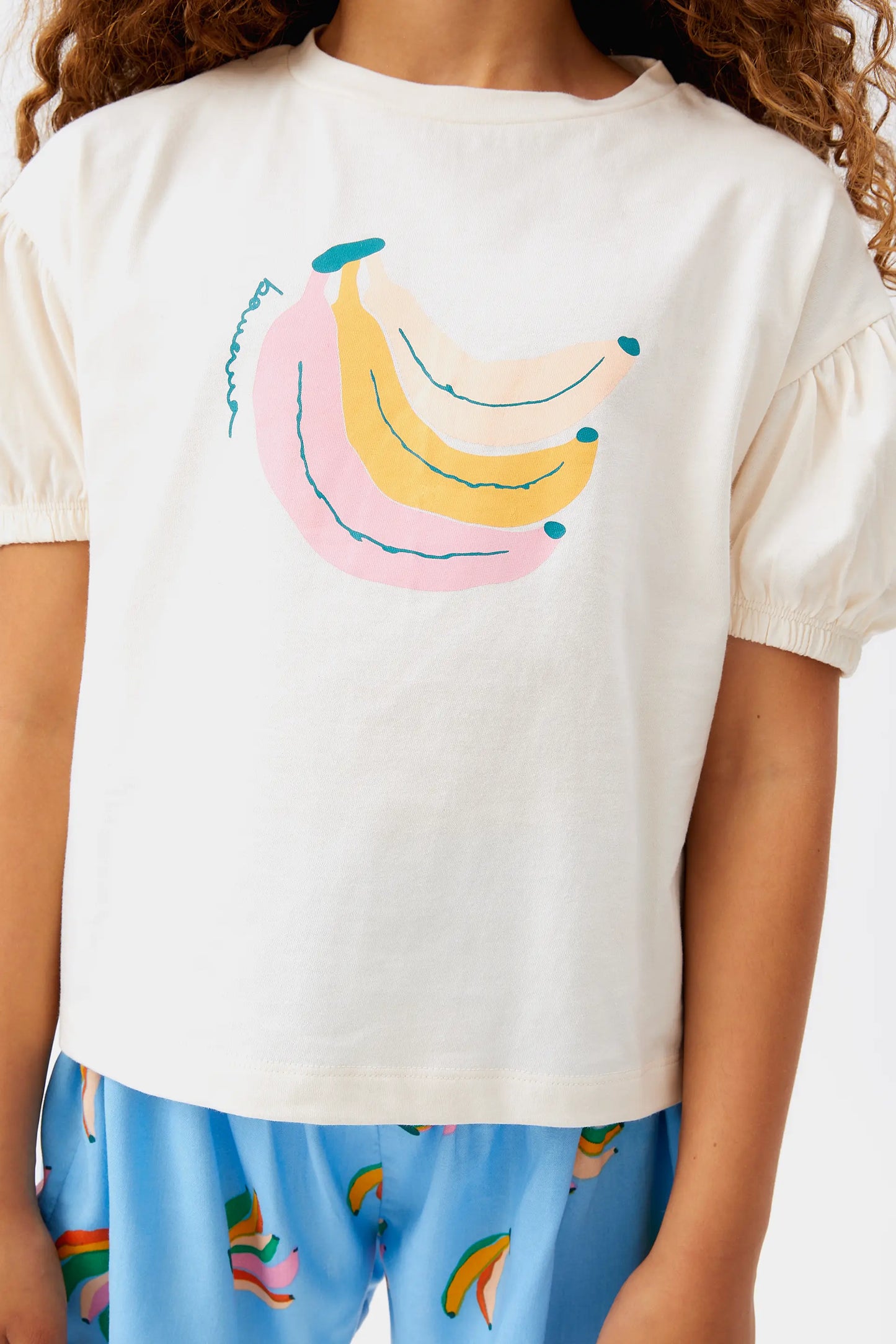 Camiseta de niña print de plátanos blanca