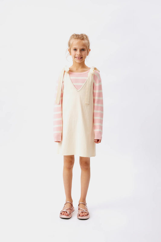 Vestido corto de niña lazada blanco