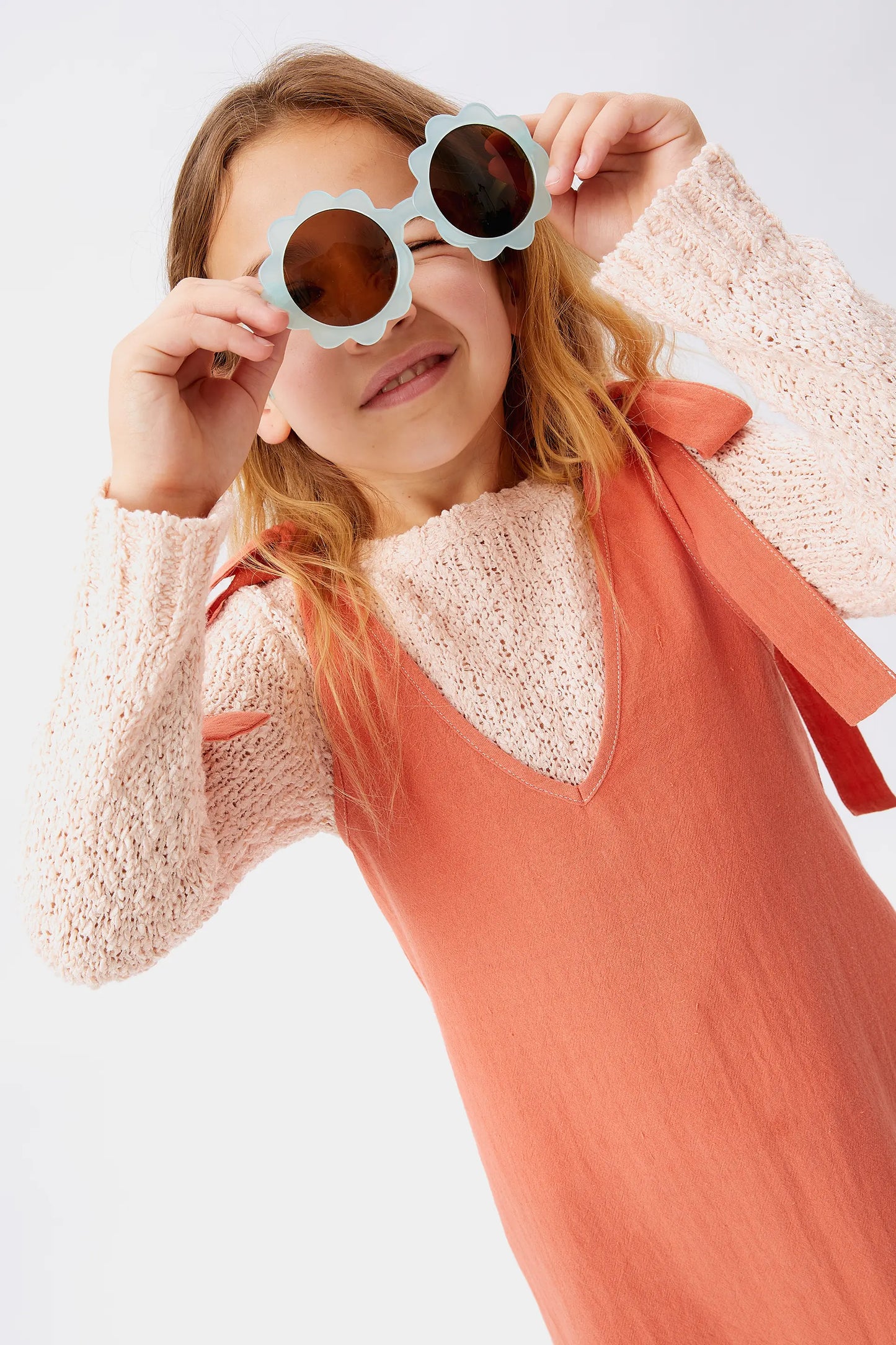 Vestido corto de niña lazada naranja