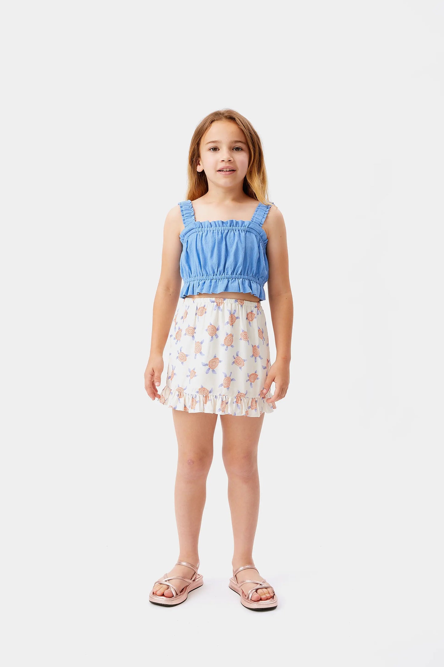 Girl's blue strapless crop top