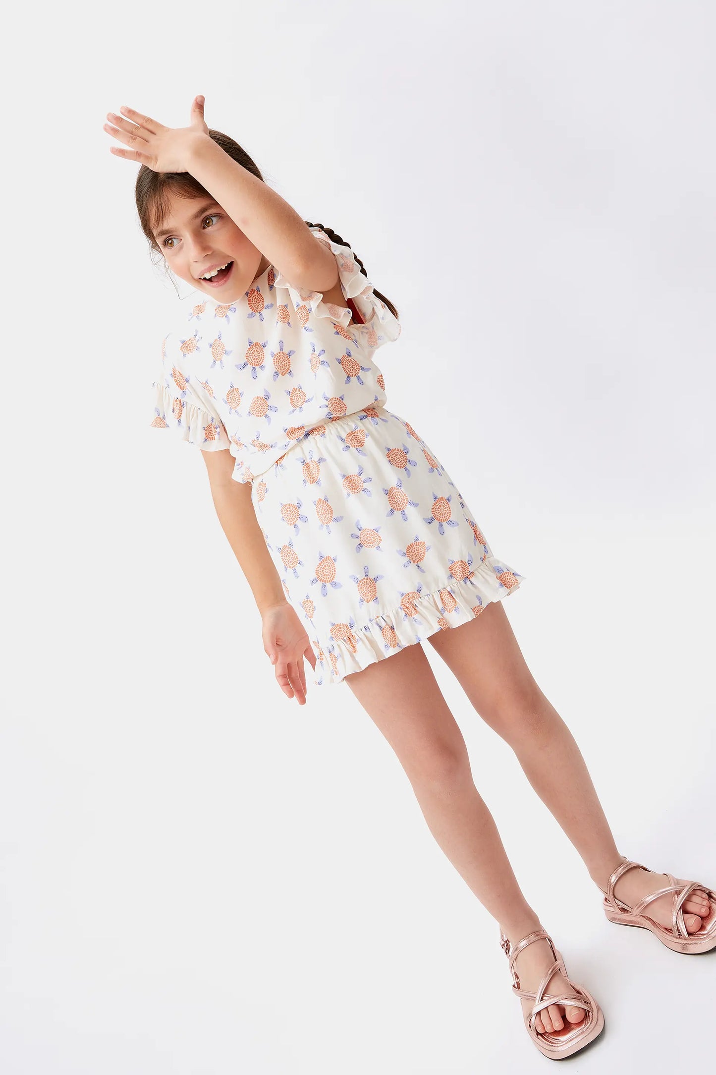 Falda corta de niña en rayón LENZING™ ECOVERO™ de tortugas