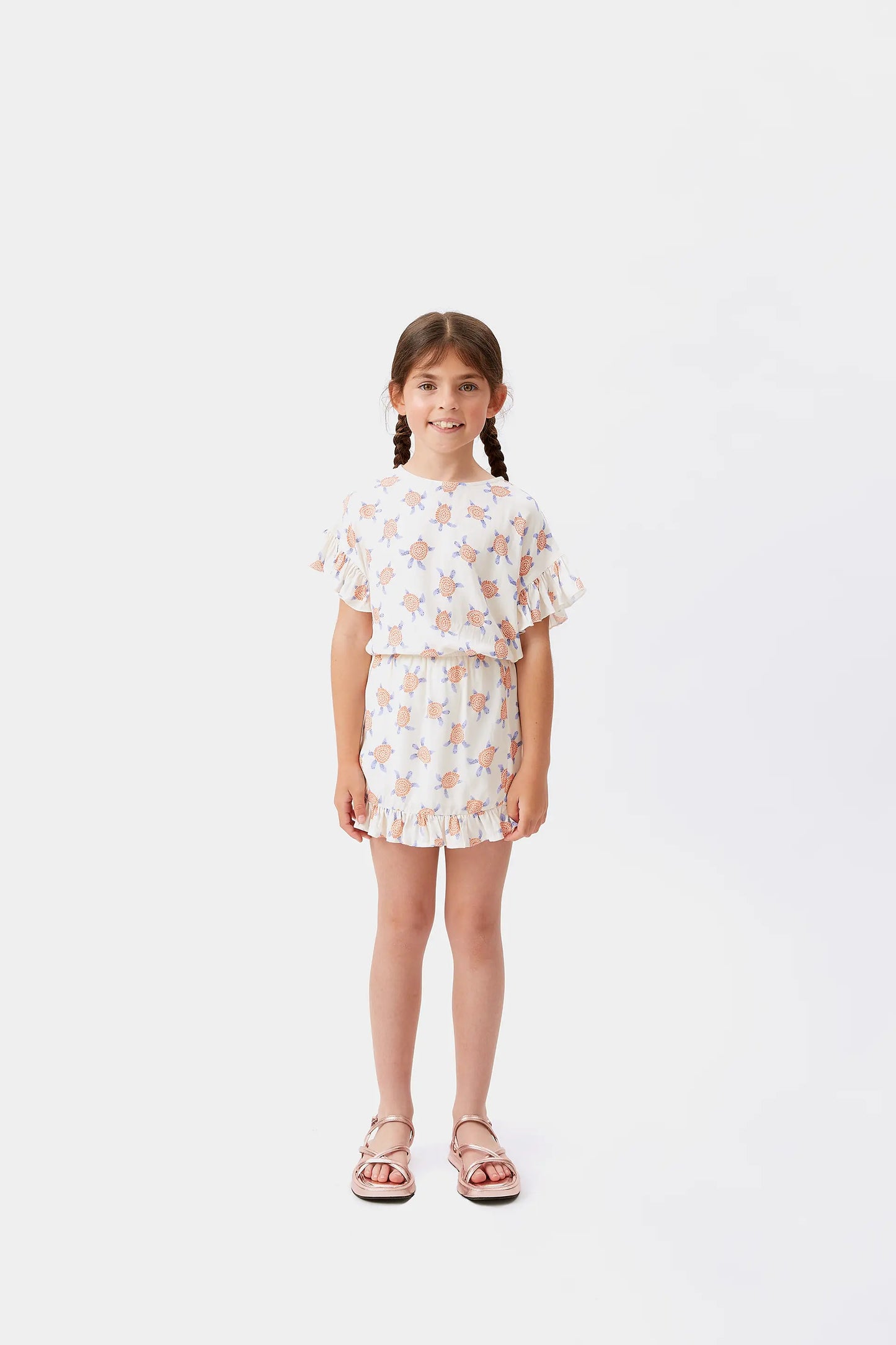 Falda corta de niña en rayón LENZING™ ECOVERO™ de tortugas