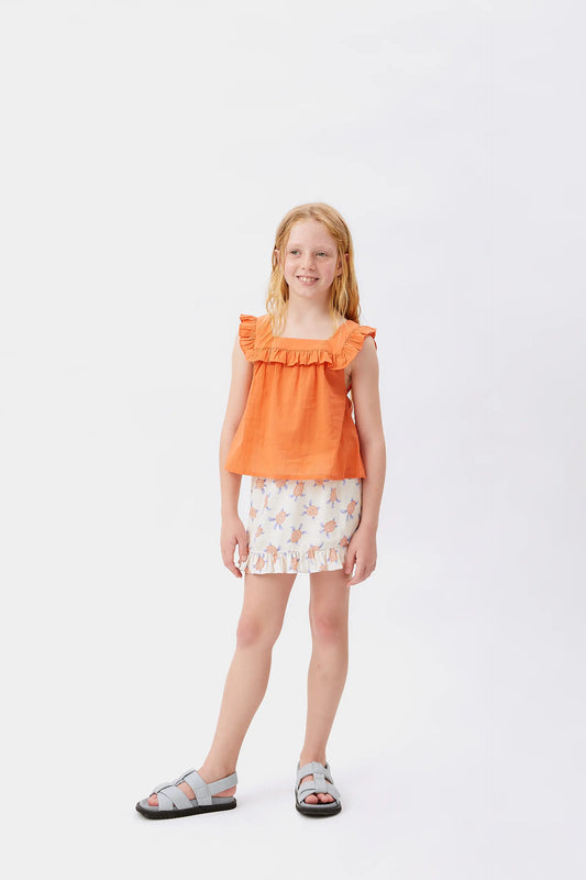 Top de niña volantes naranja