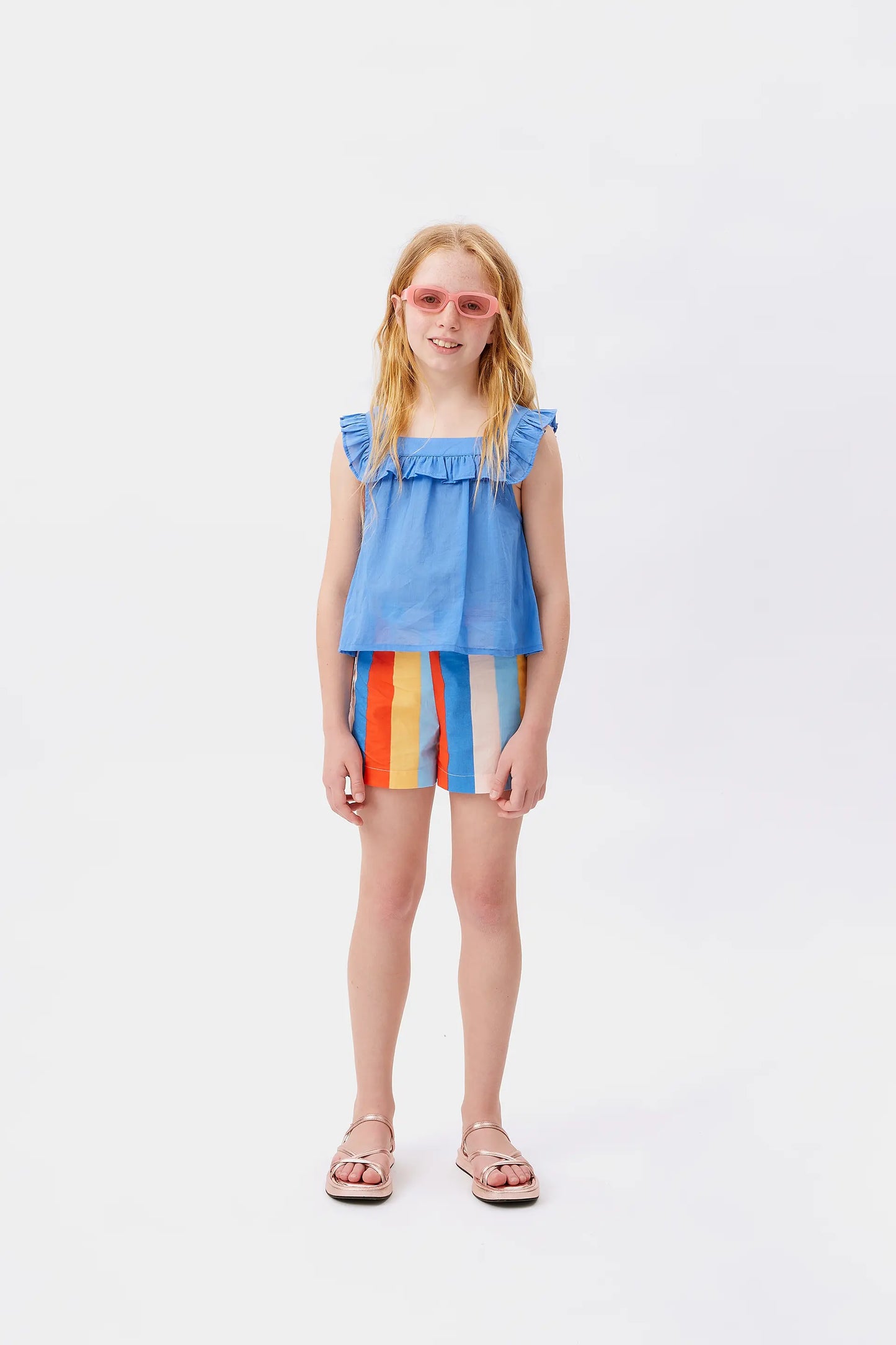 Top de niña volantes azul