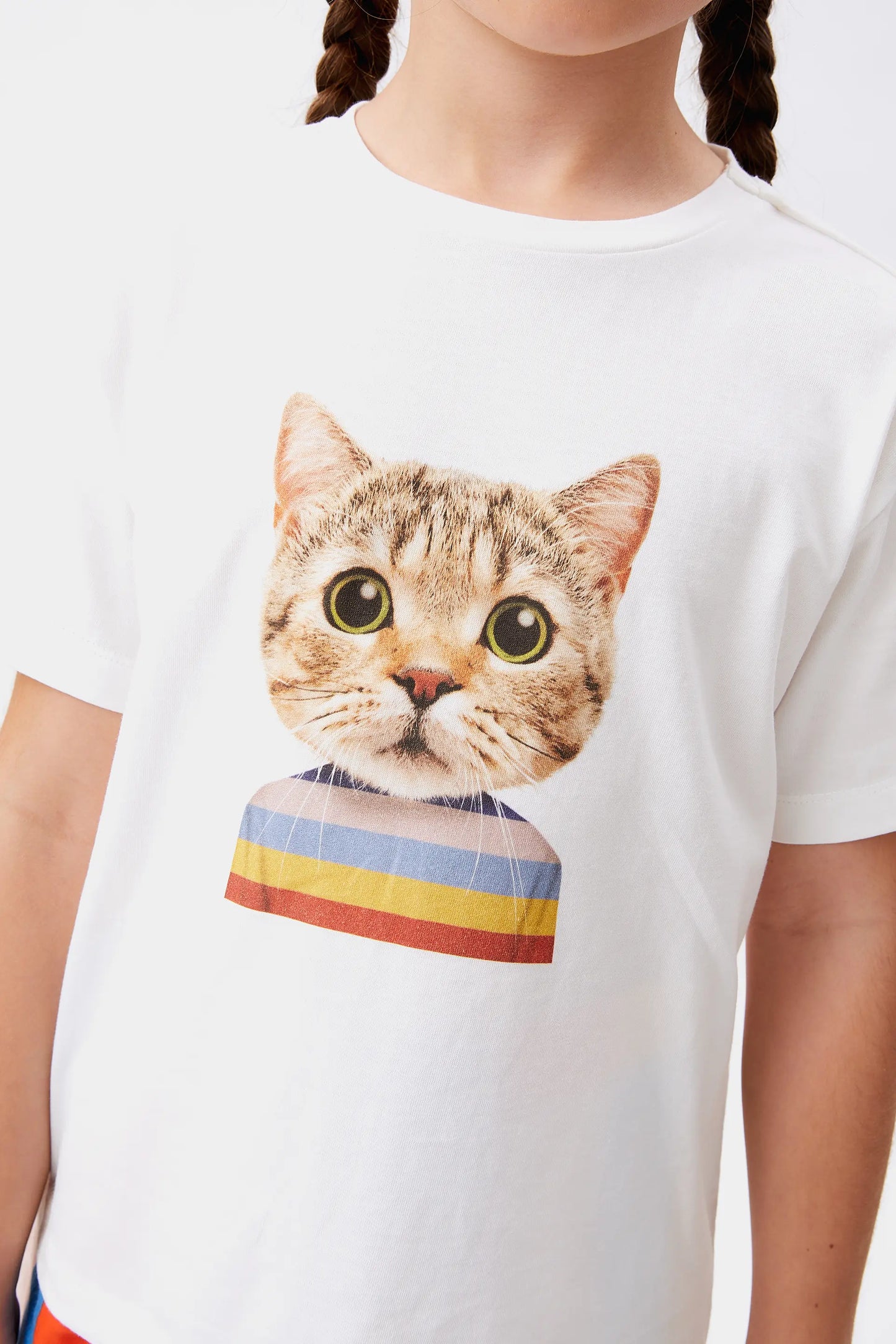 Camiseta unisex print de gato blanca