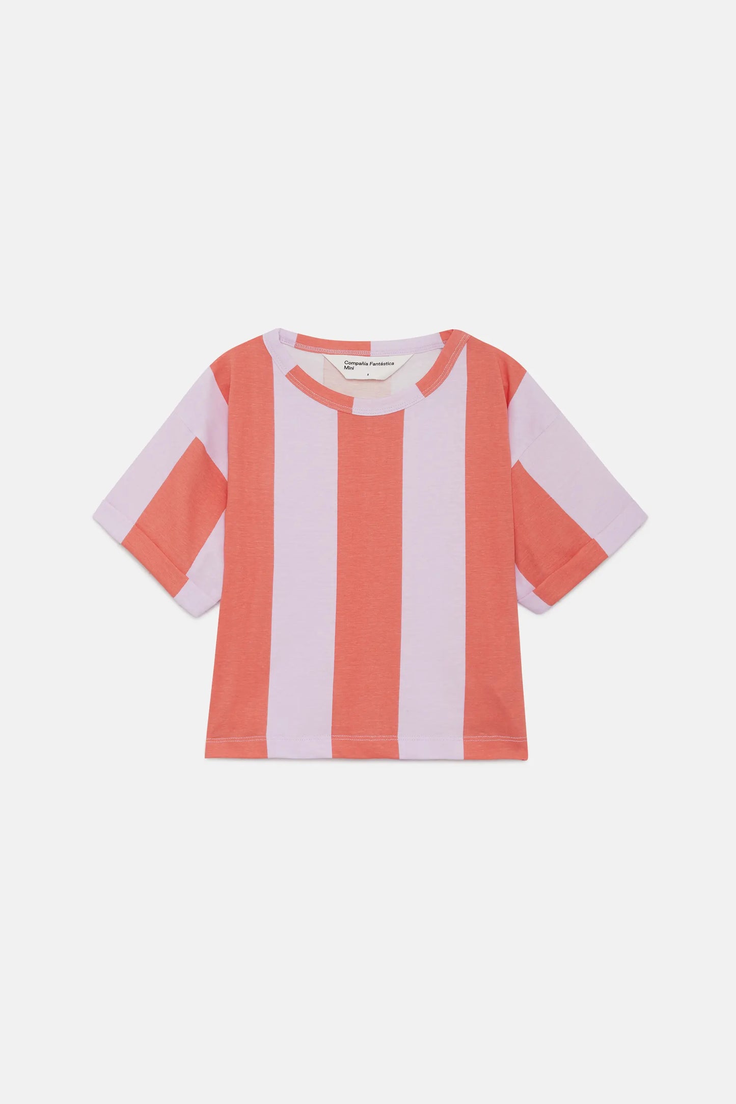 Coral and lilac striped unisex t-shirt