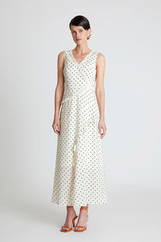 Vestido largo volantes lunares blanco