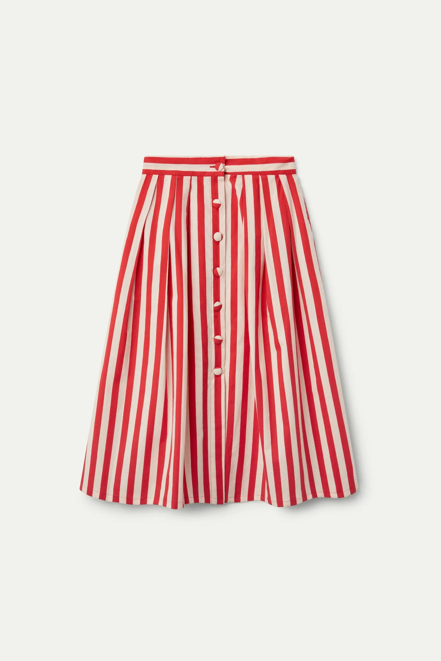 Red striped print midi skirt