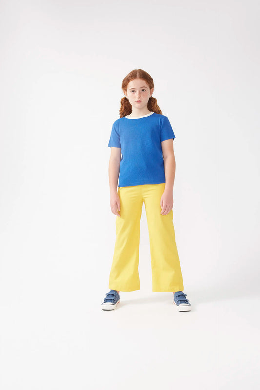 Top de niña punto manga corta azul