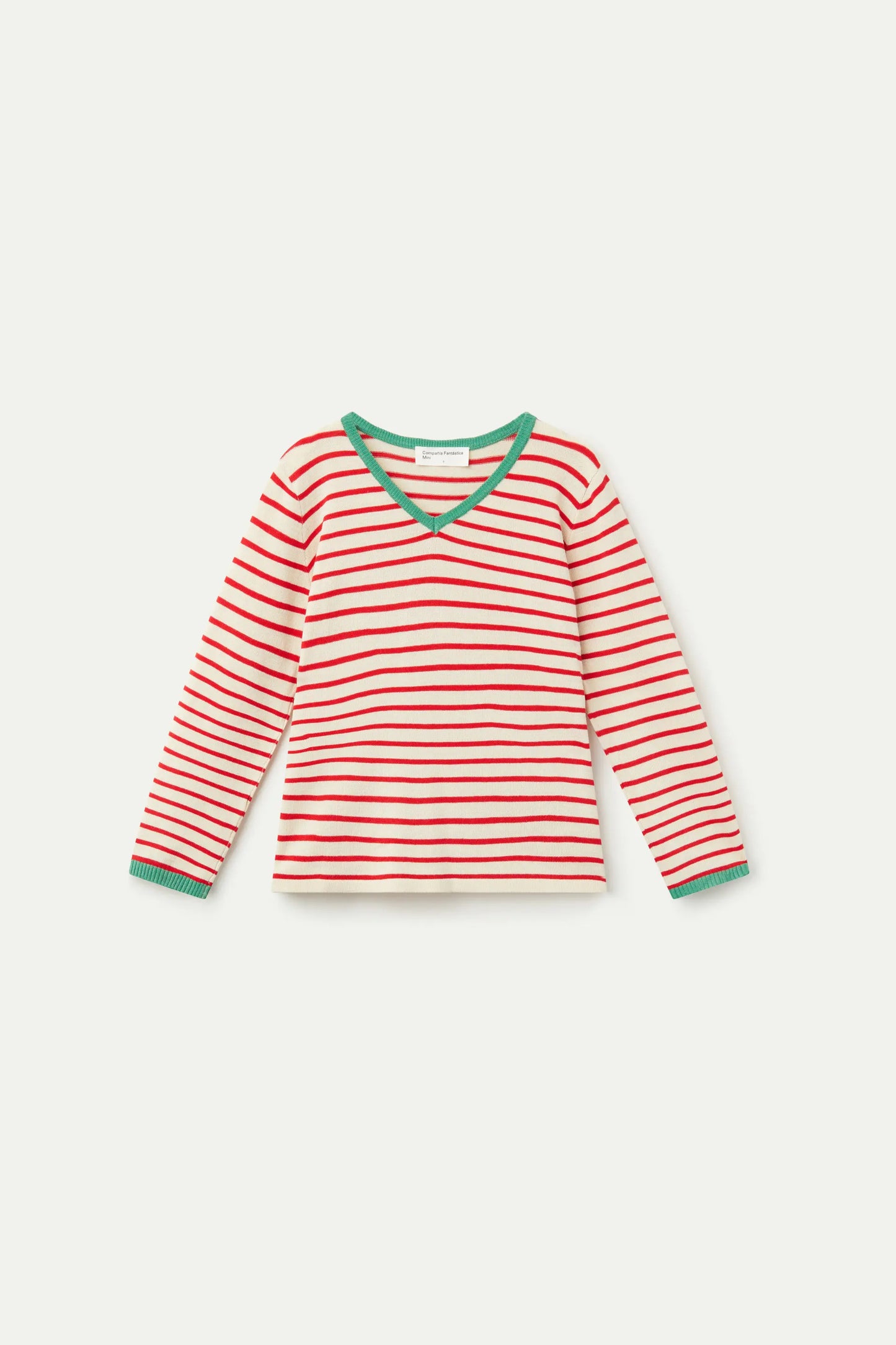 Jersey de niña cuello pico rayas rojas