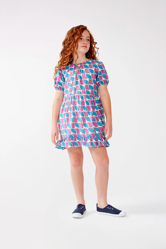 Vestido corto de niña estampado plumas