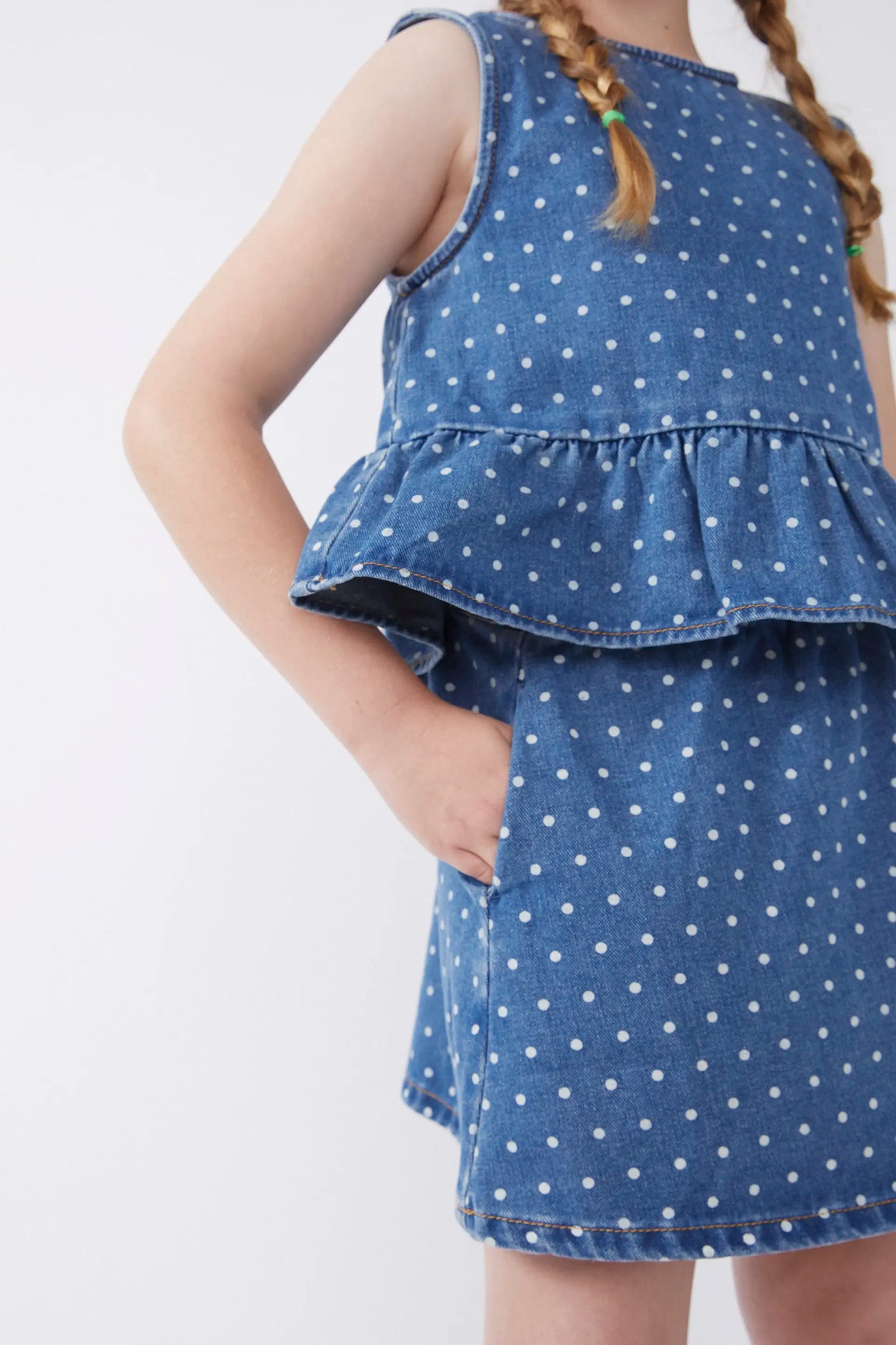 Polka dot denim girl's short skirt