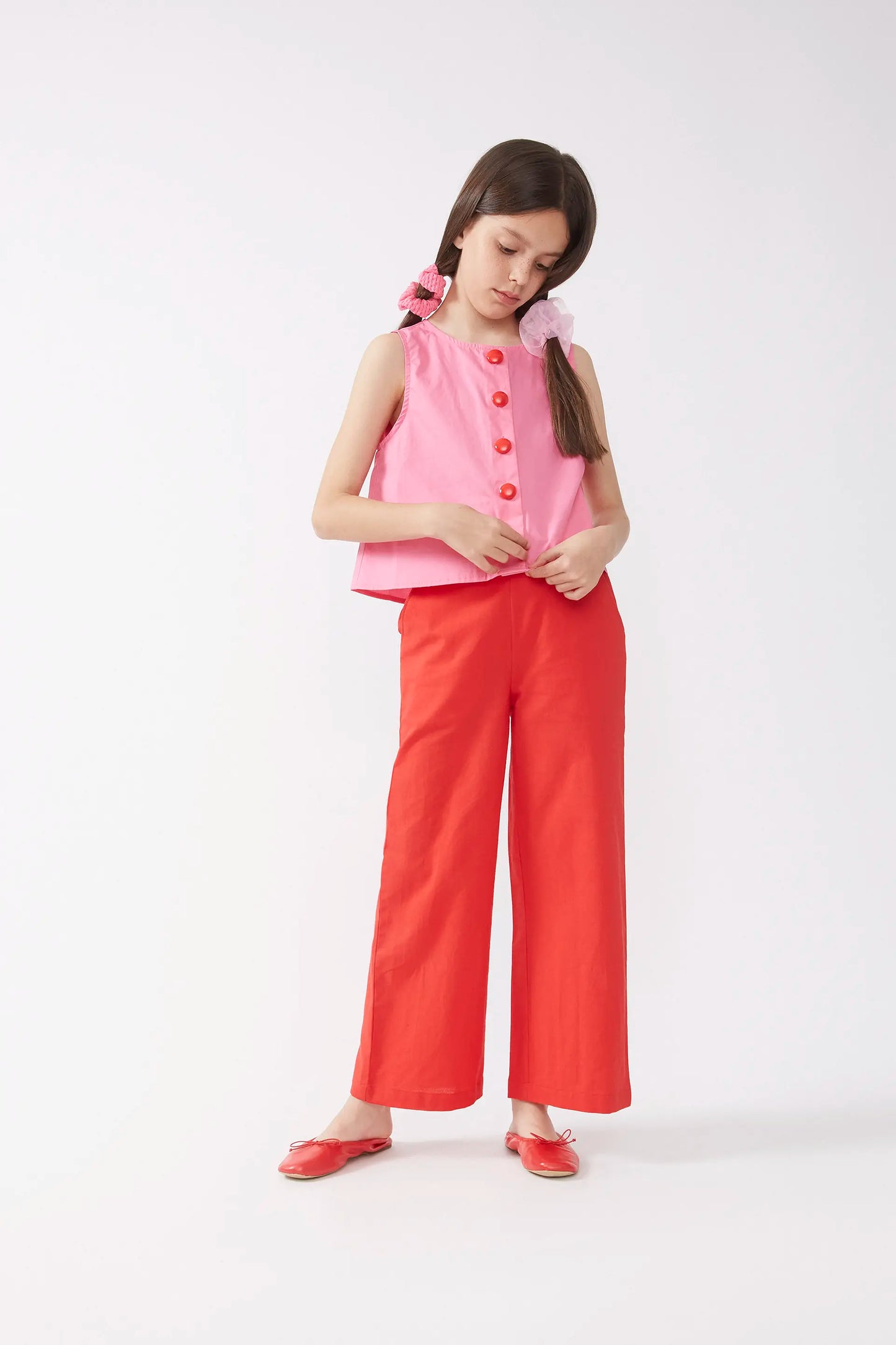 Pink button girl top