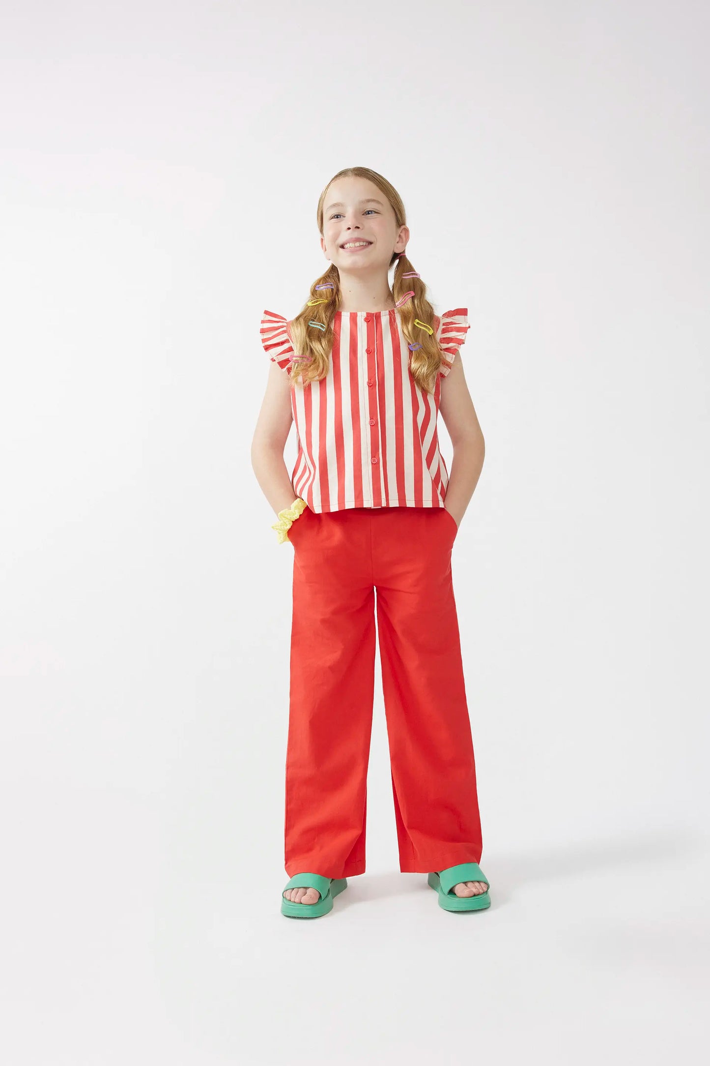Red striped print girl's top