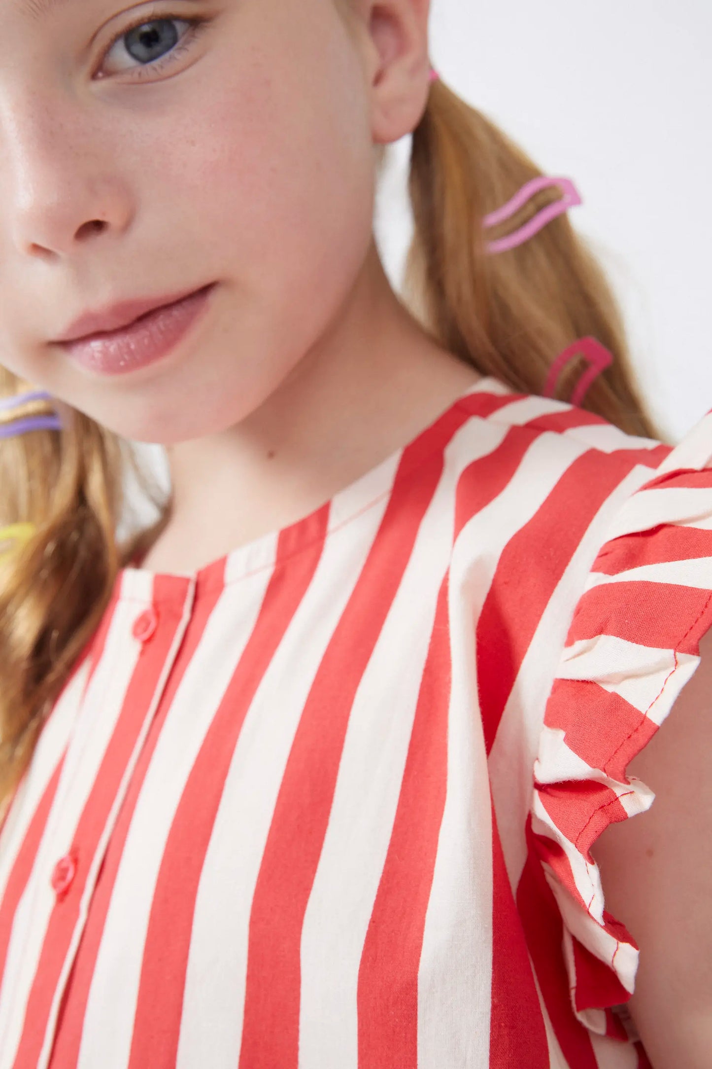 Red striped print girl's top
