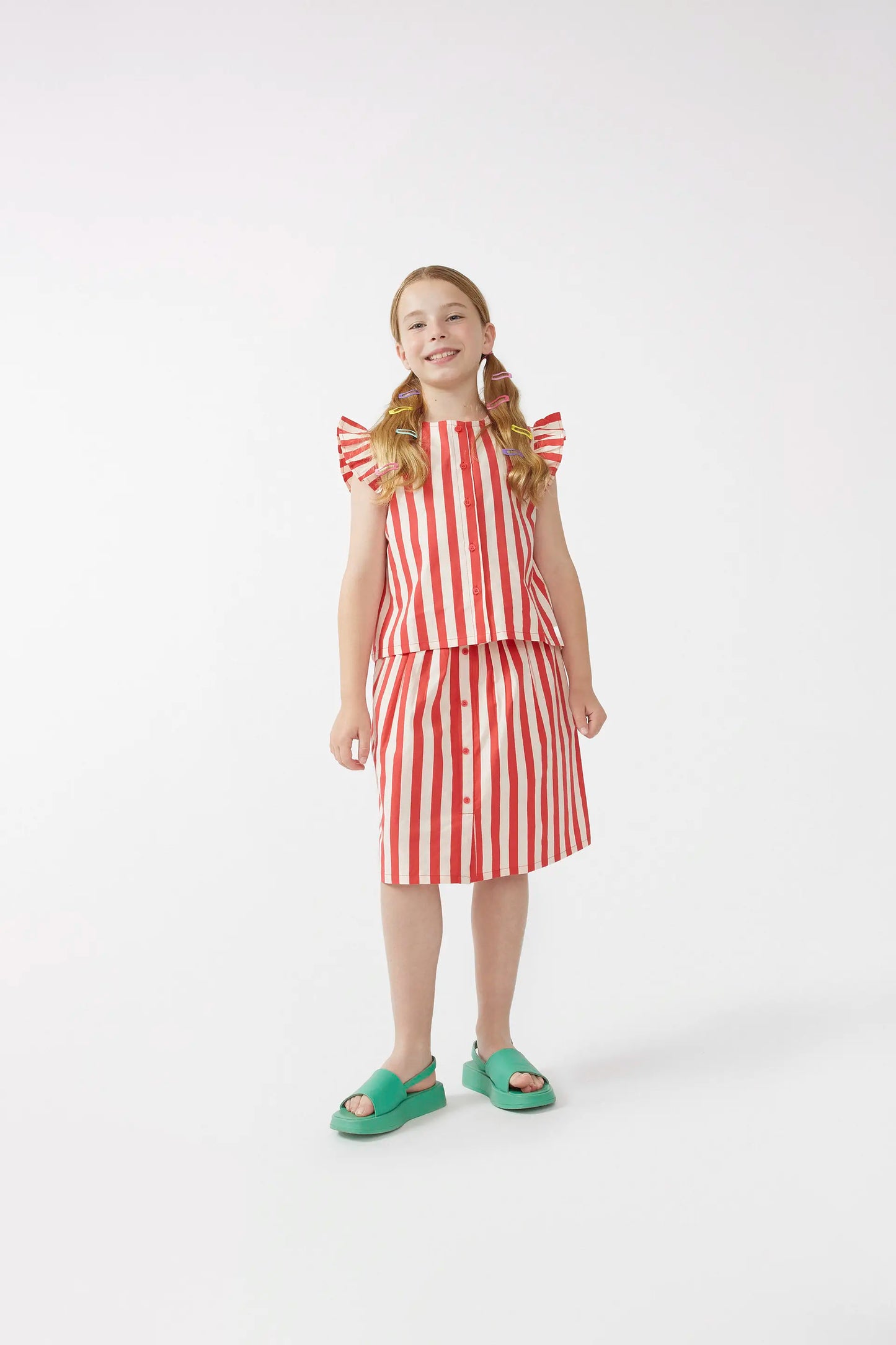 Red striped midi skirt for girls
