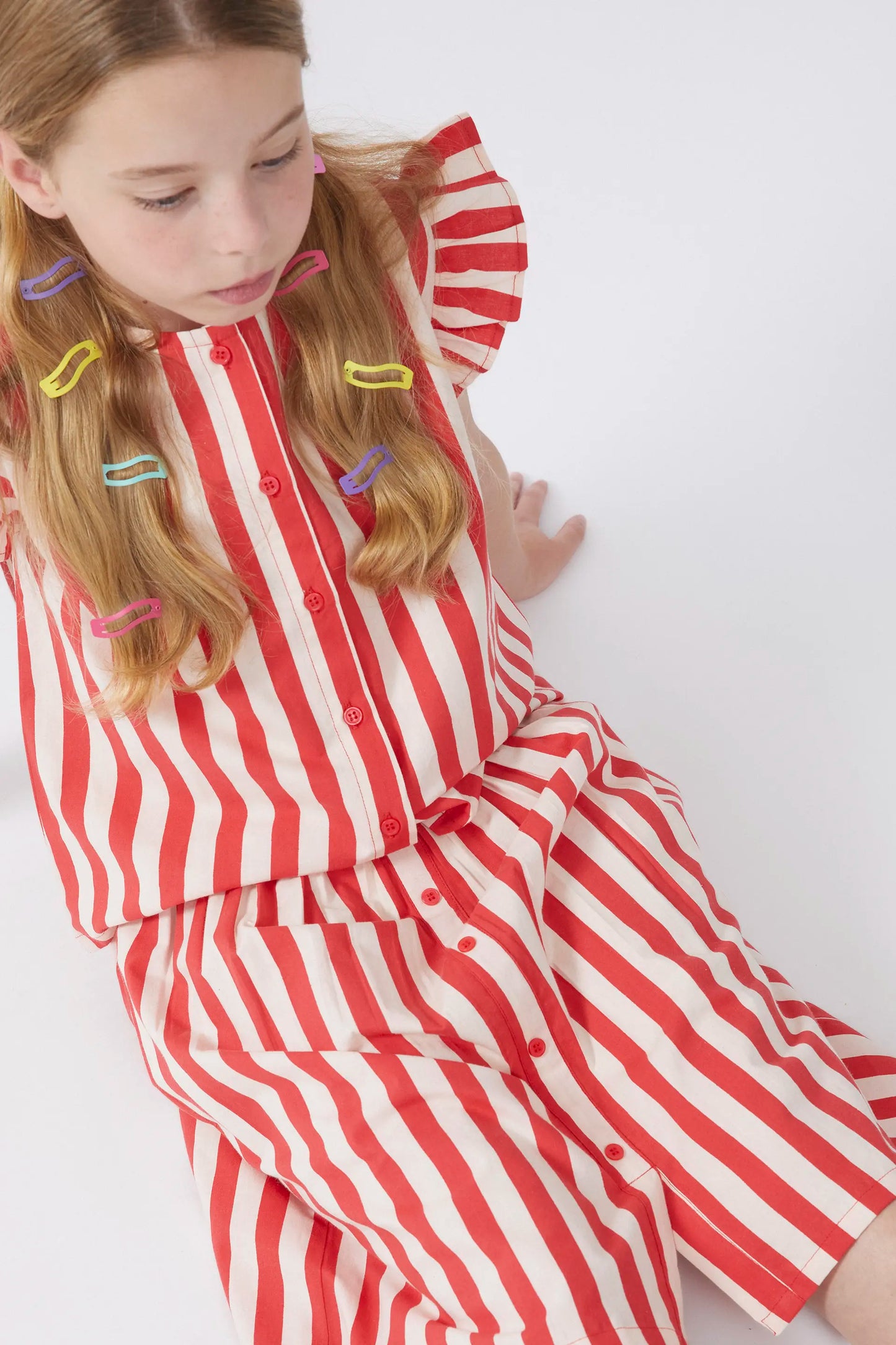 Red striped midi skirt for girls