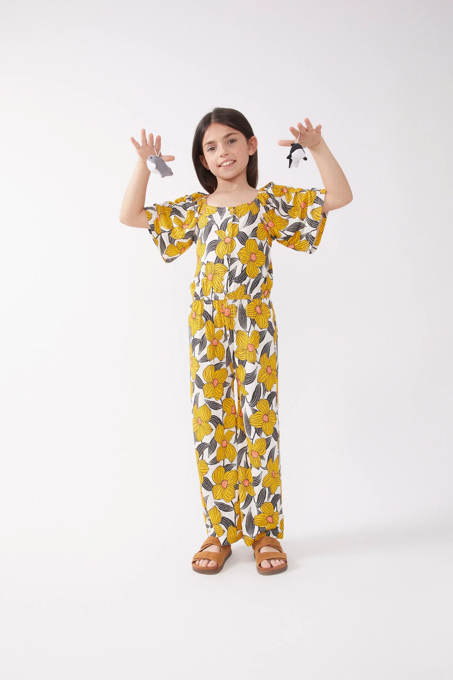 Long girl's jumpsuit with floral print Narciso
