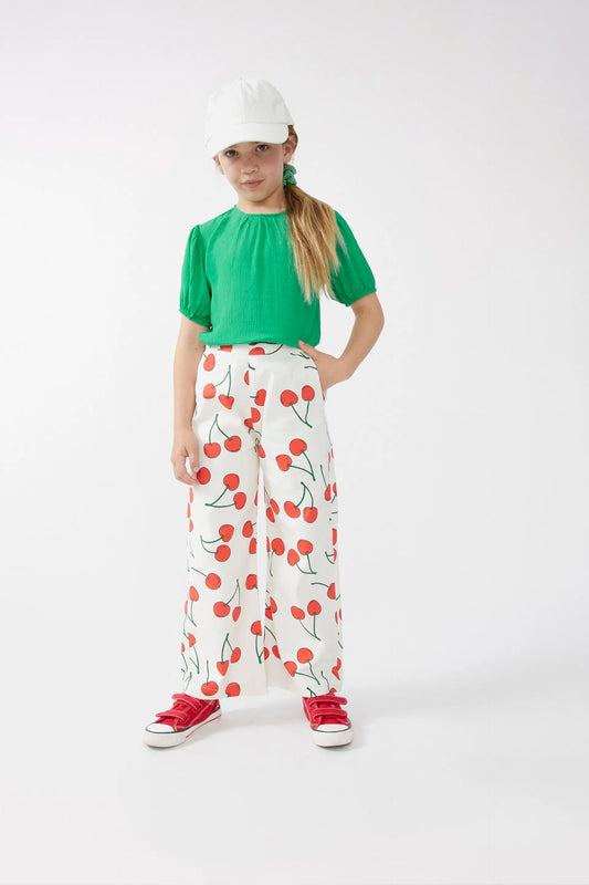 Pantaloni lunghi da bambina con stampa di ciliegie